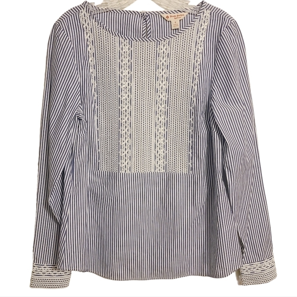 Brooks Brothers Red Fleece | Women's Striped Embroidered Blouse (US Size 6)